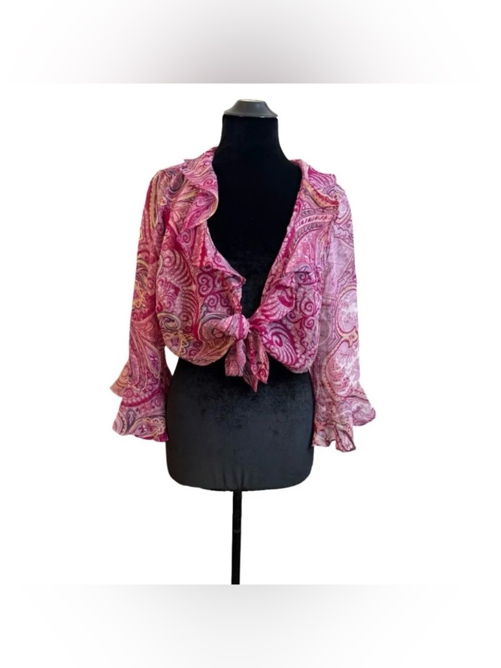 Y2K Style Lane Bryant Paisley Ruffle Chiffon Crop Top